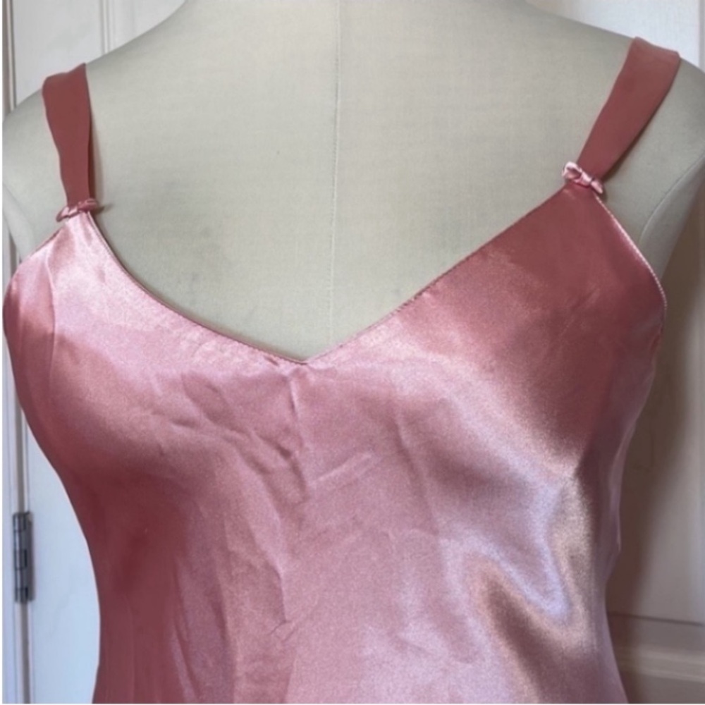 Vintage Jones NY Slip Dress Mini Nighty Pink Silky Satin Barbie Cutout Back Bows - Picture 8 of 16